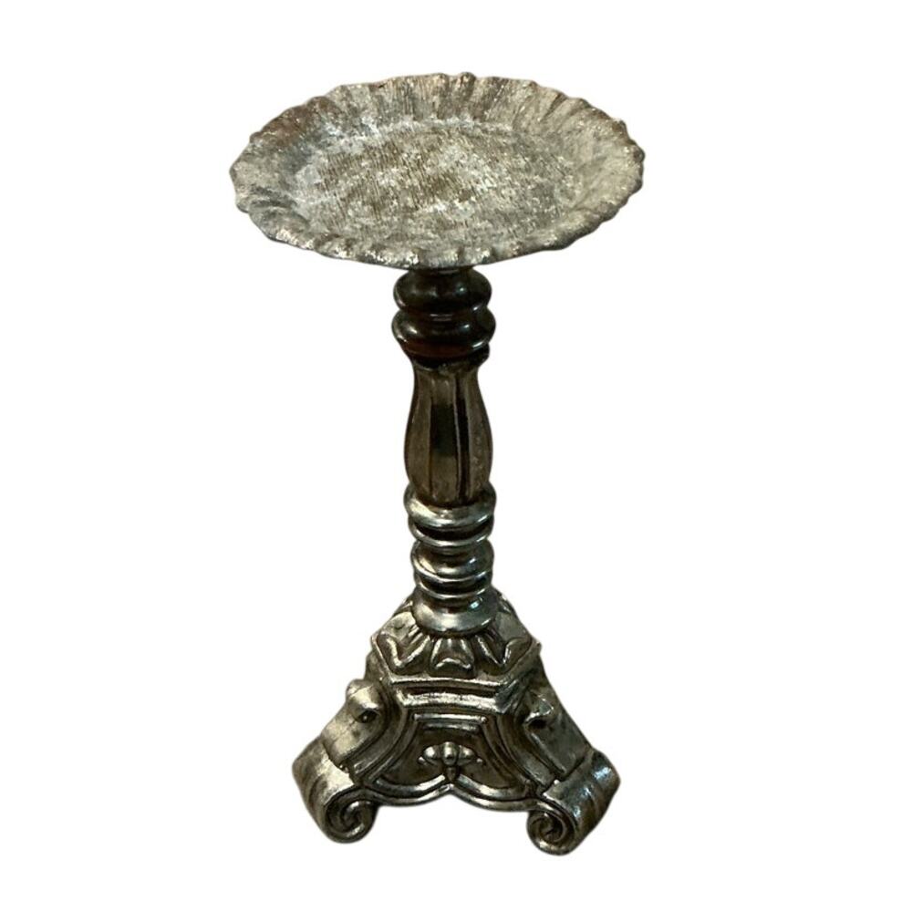 Vintage Silver Tone Pillar Candlestick Candleholder Heritage Cottagecore Regency